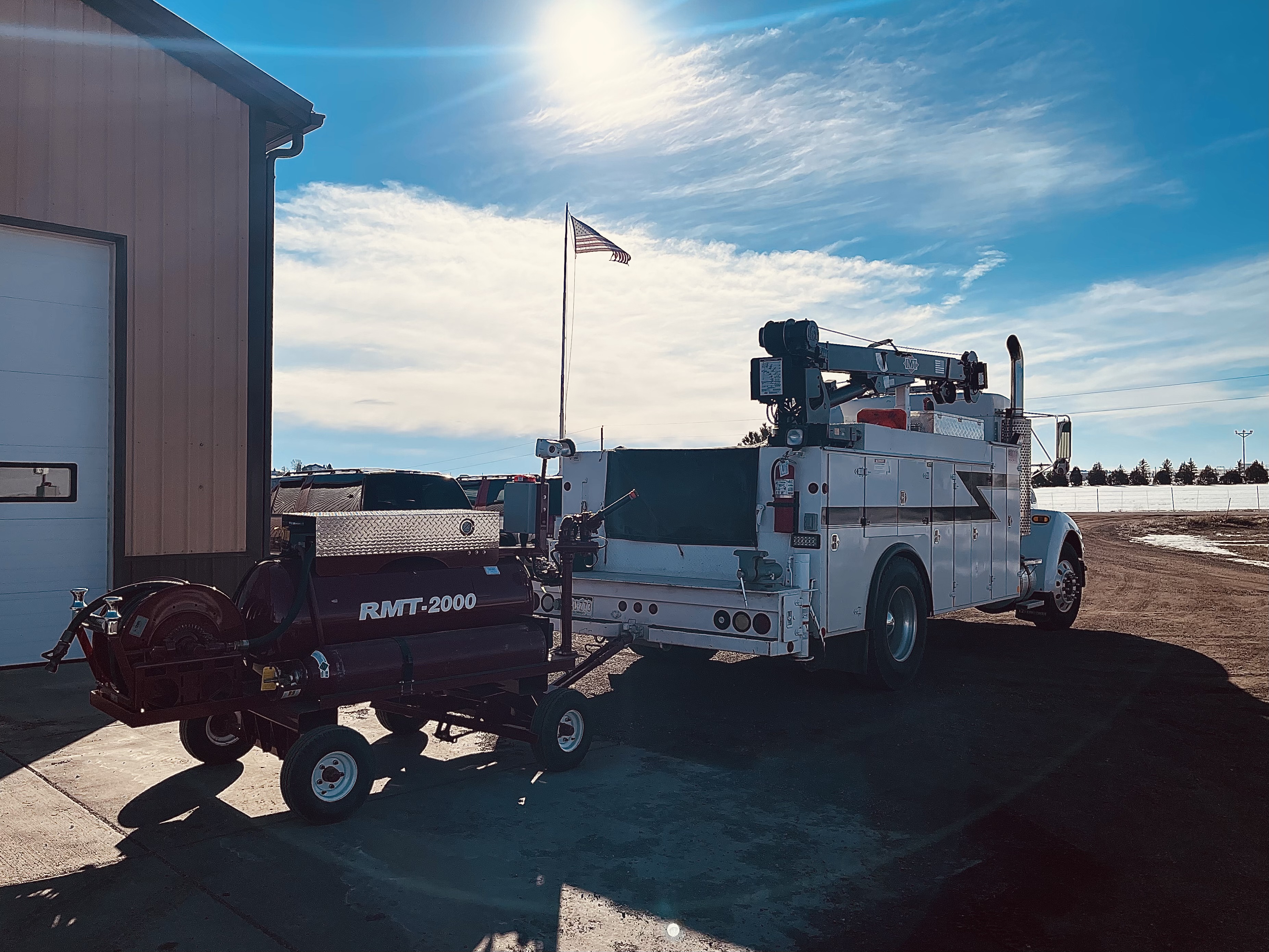 Fleet truck hooked up to a portable fire suppression system